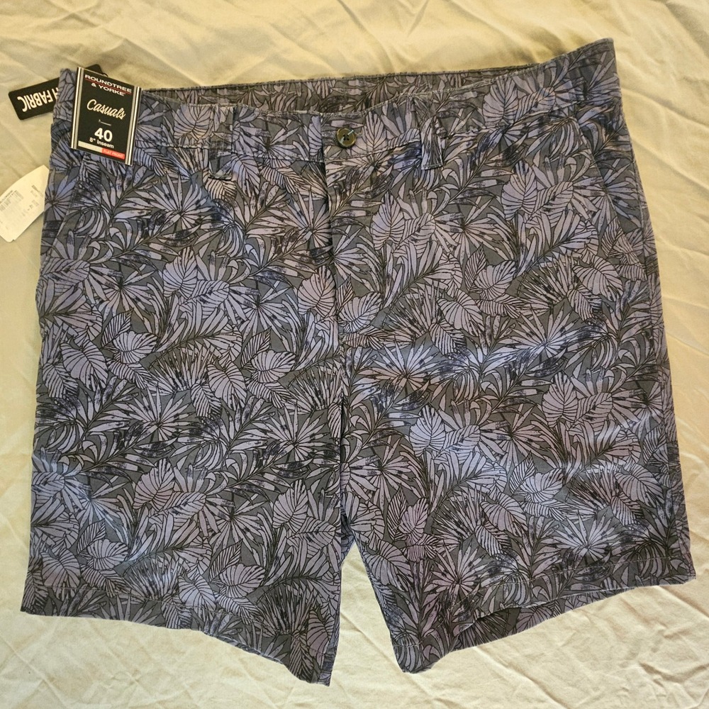 Roundtree Yorke Casuals Men's Size 40 Shorts Grey Blue Tropical Design NWT L424